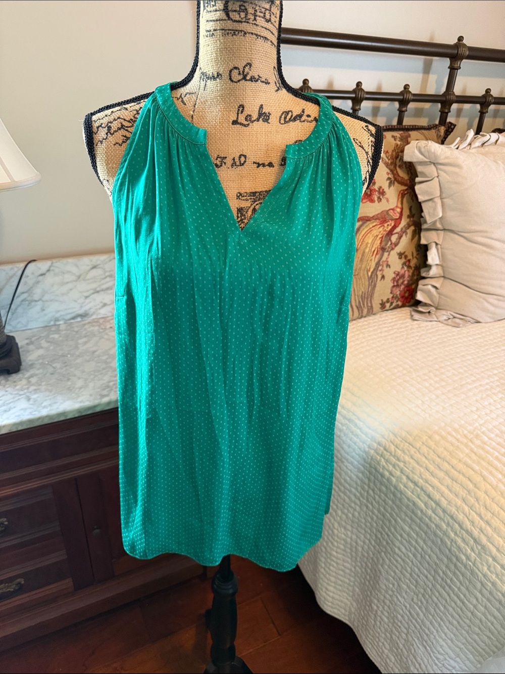 CAbi Teal Sleeveless V-Neck Tank with Subtle Dot Texture